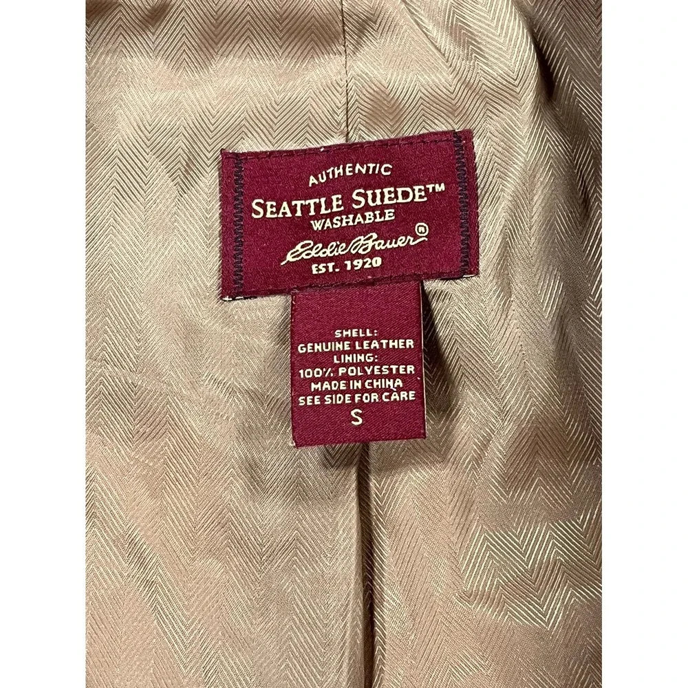 Eddie Bauer Seattle Suede Washable Leather Jacket Womens Small Tan Full Zip - Picture 7 of 13